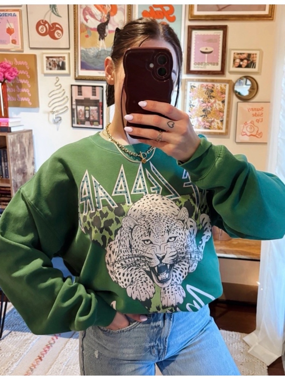 Def Leppard Band Green Animal Print Crewneck Sweatshirt